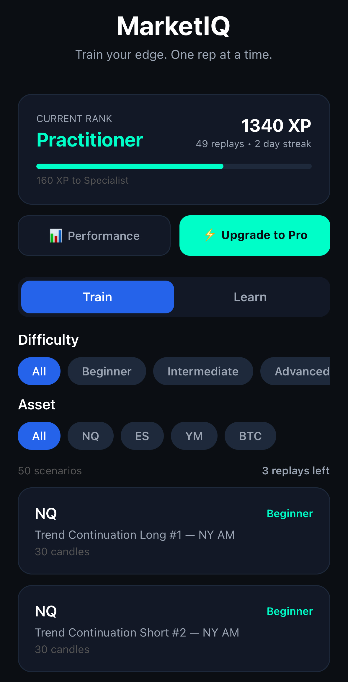 MarketIQ home screen